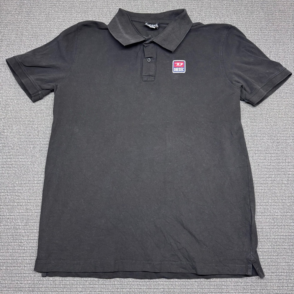 Diesel Mens Black Short Sleeve Pique Polo Shirt Logo Patch XL